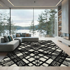 Abstract Intersecting Black Lines Linen Rug