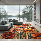 Vibrant Orange Poppy Field Floral Rug
