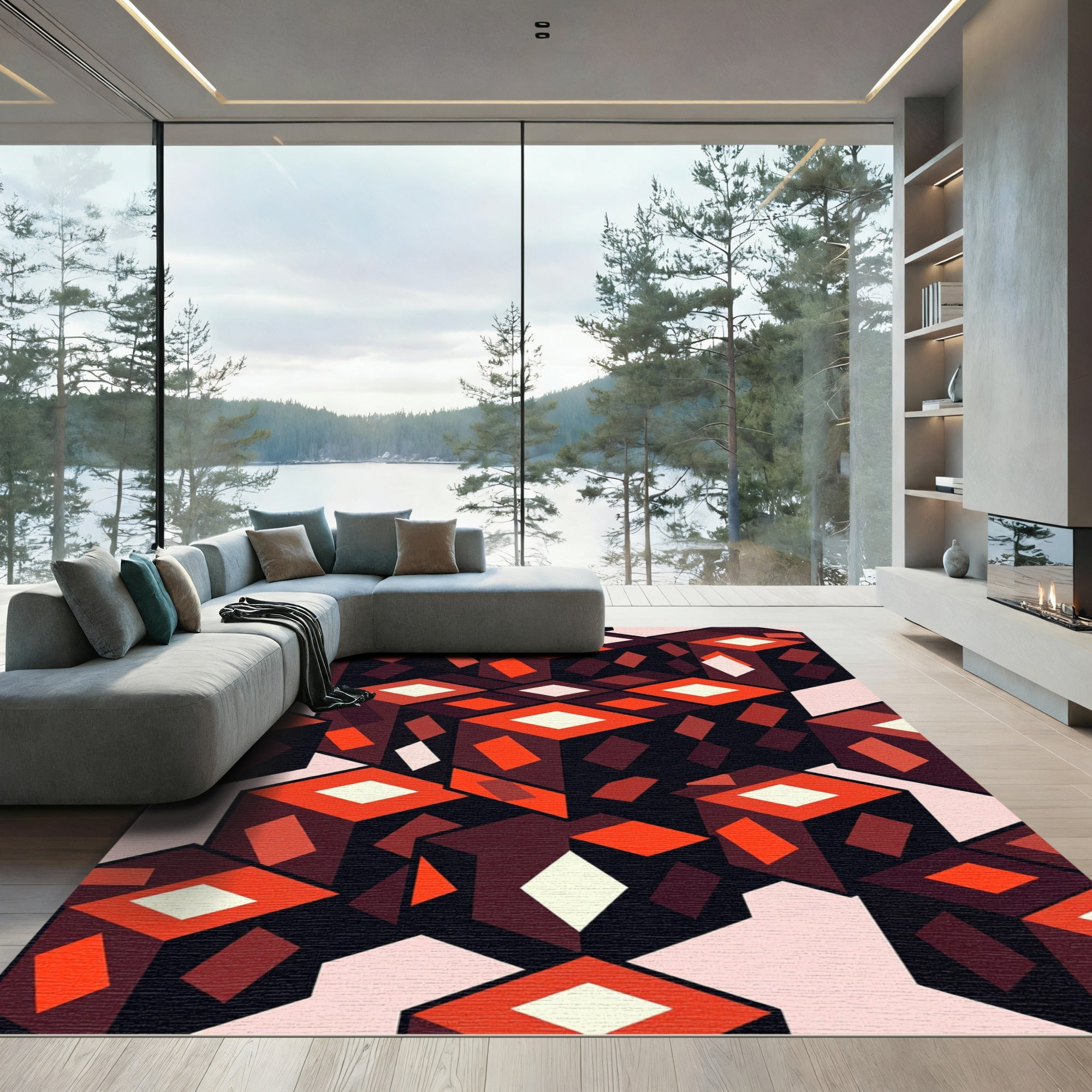Crimson Cubes Diamond Brilliance Rug