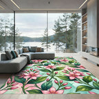 Watercolor Pink Meadow Floral Vines Rug