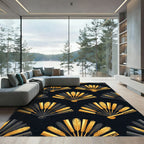Elegant Golden Fan Leaf Art Deco Rug