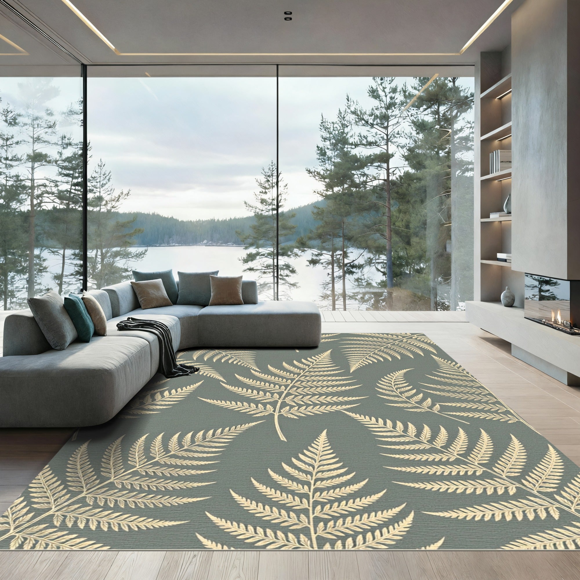 Light Beige Fern Foliage Background Rug