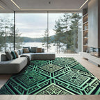 Emerald Geometric Star Lattice Medallion Rug
