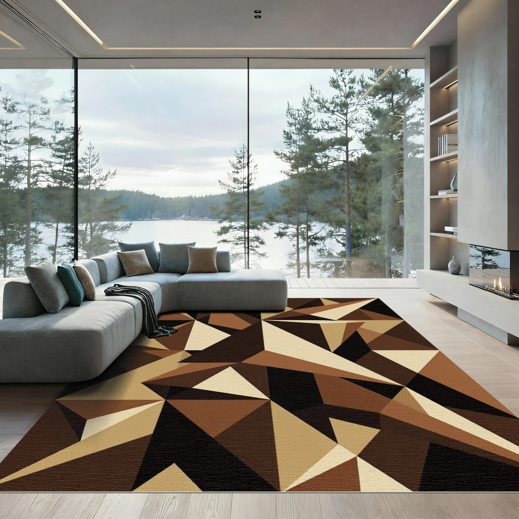 Geometric Earth Tone Abstract Sculpture Rug