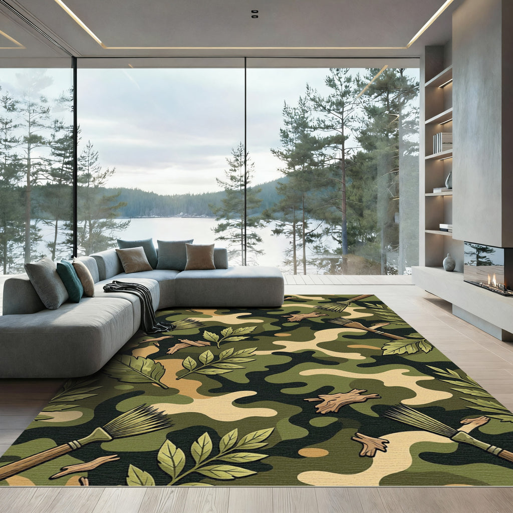Forest Camouflage Foliage and Brush Rug