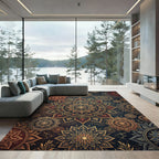 Ornate Navy and Gold Mandala Medallion Rug
