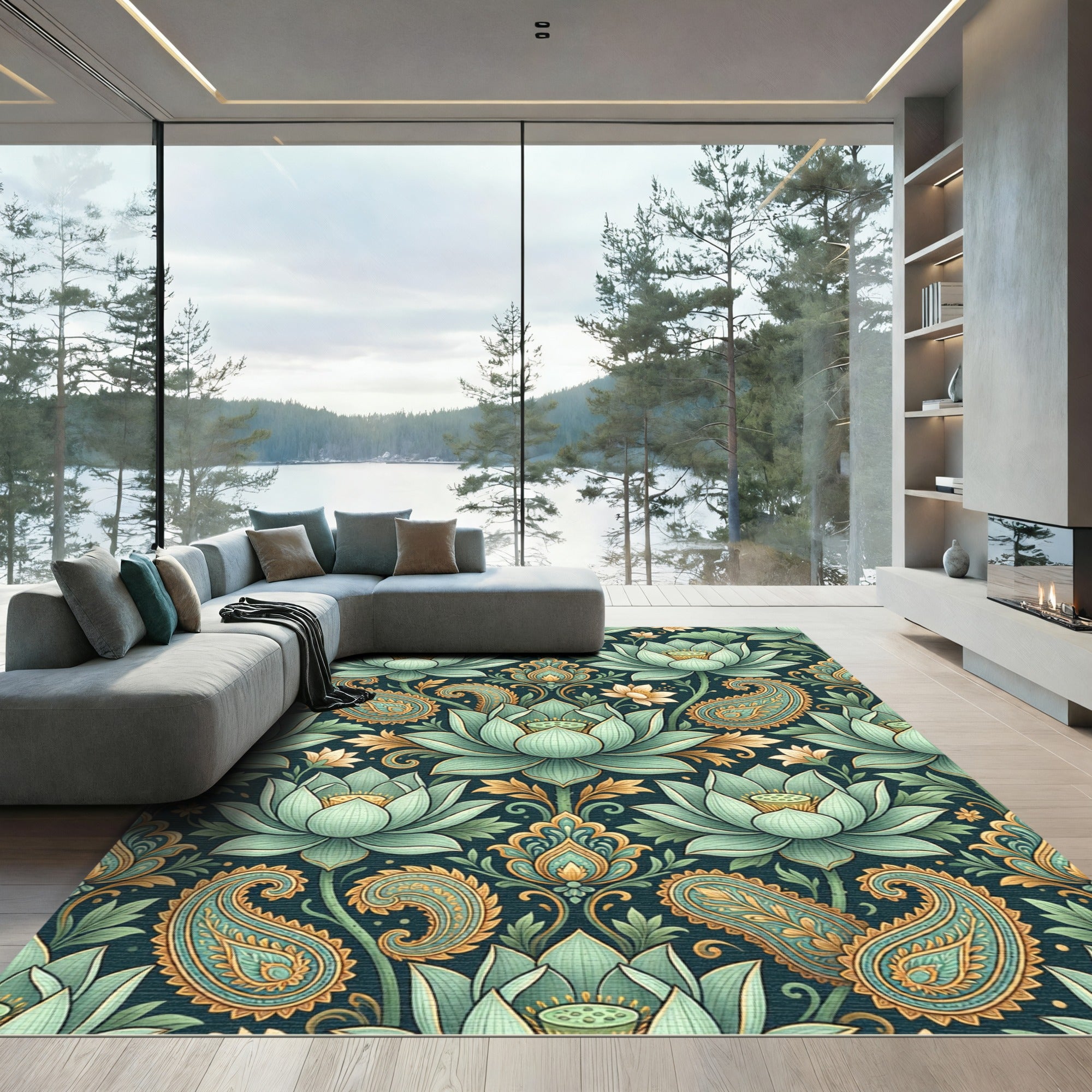 Emerald Lotus Paisley Garden Rug