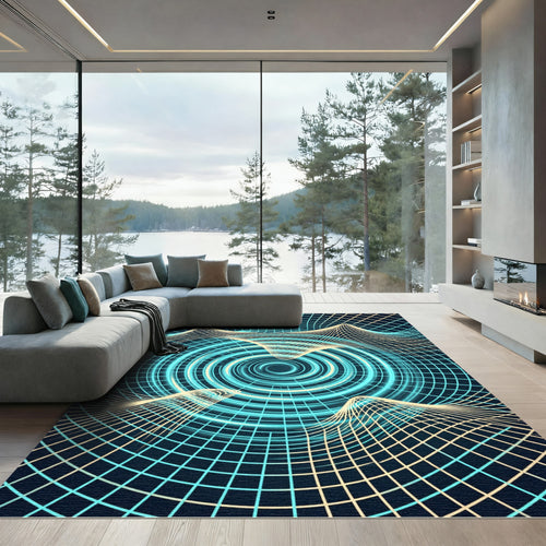 Abstract Cyan Vortex Grid Wave Rug