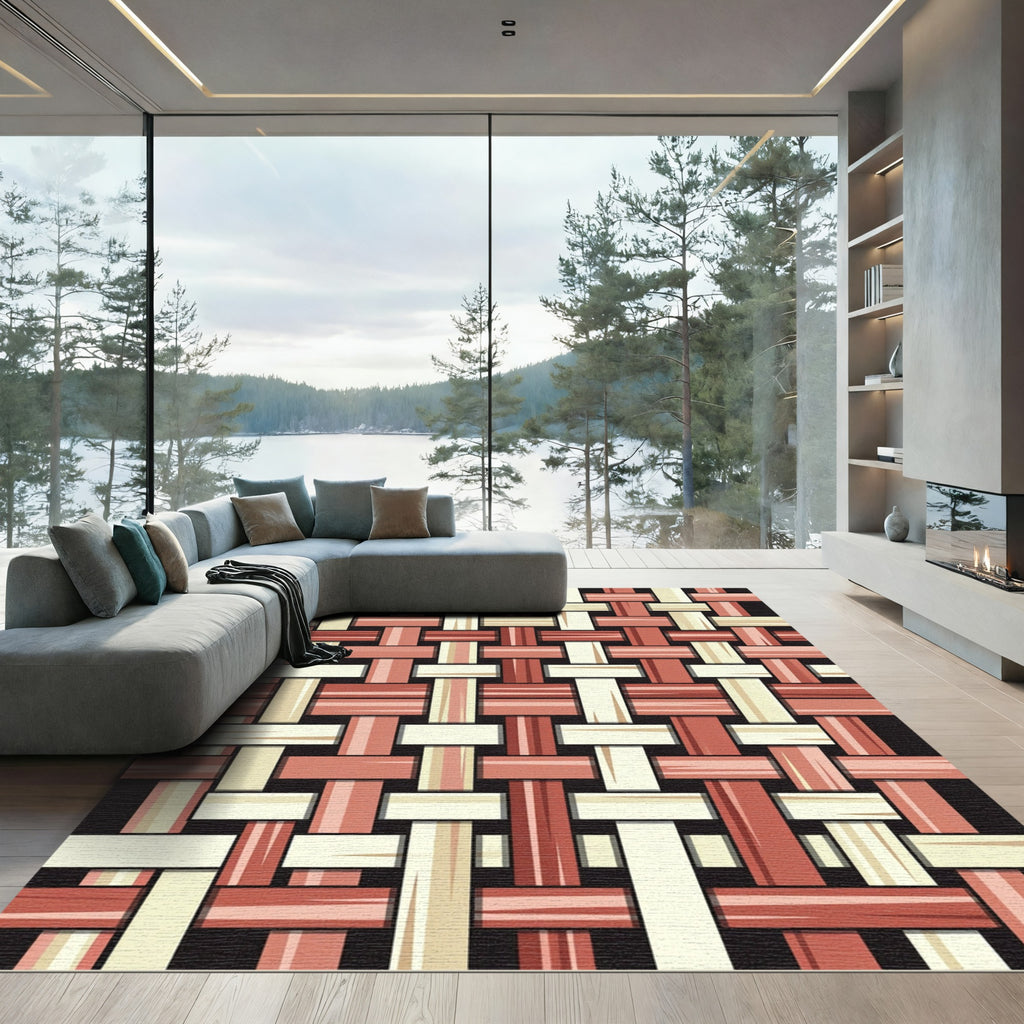 Woven Red Beige Texture Inlay Rug