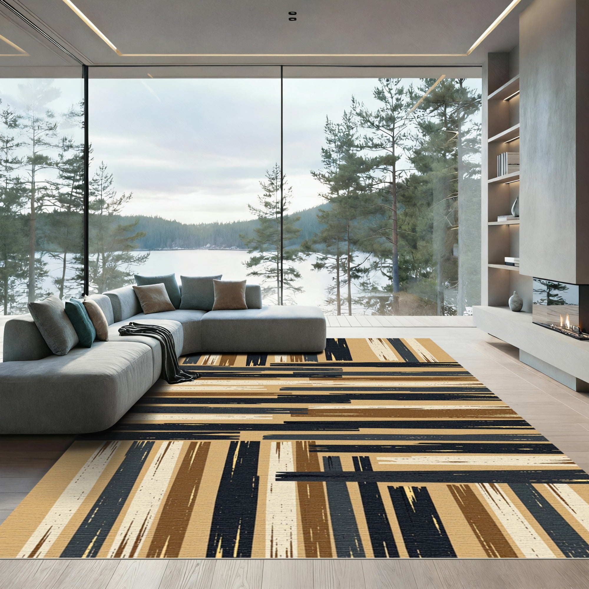 Earthy Tones Brushstroke Stripe Rug