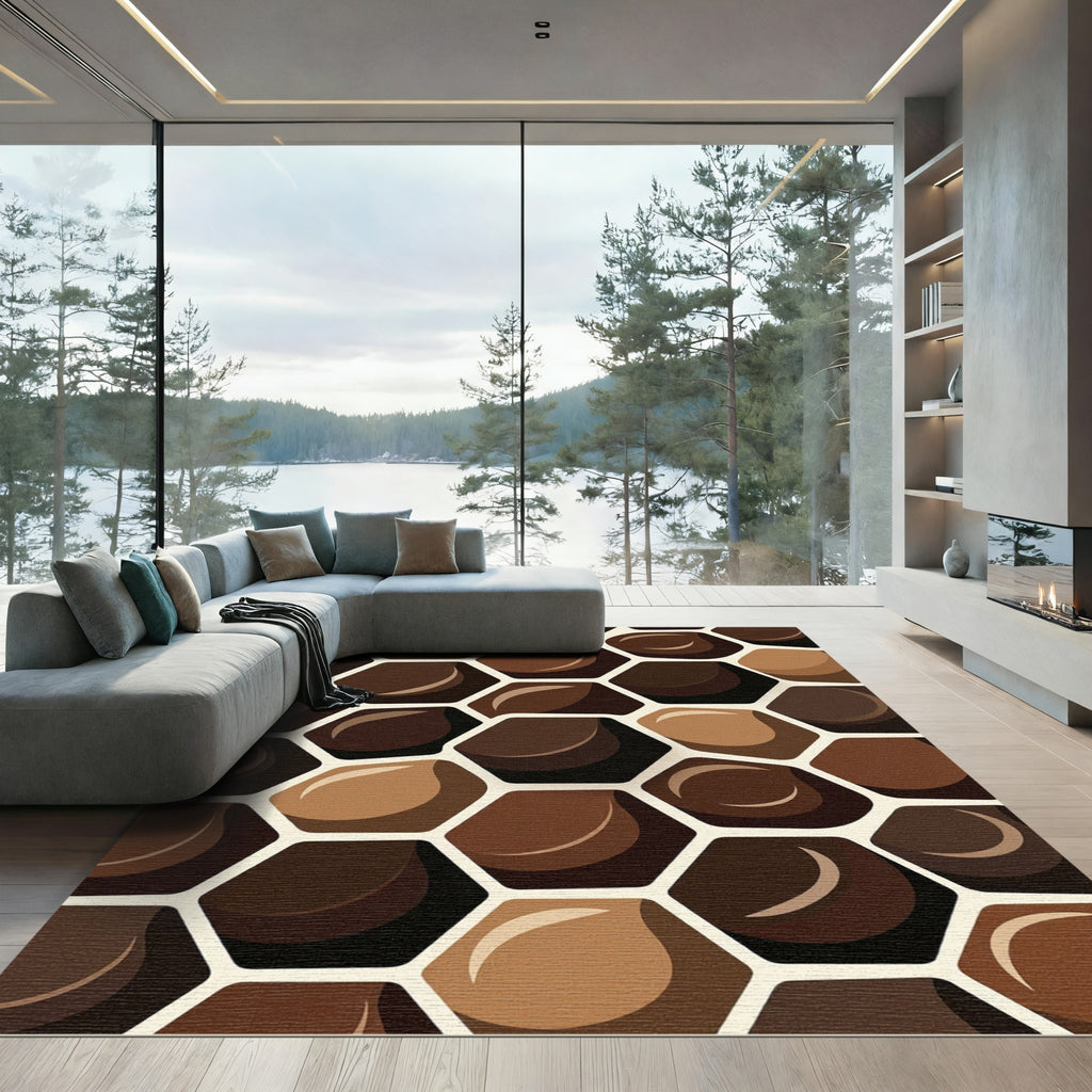 Sophisticated Earth Tone Hexagon Mosaic Rug