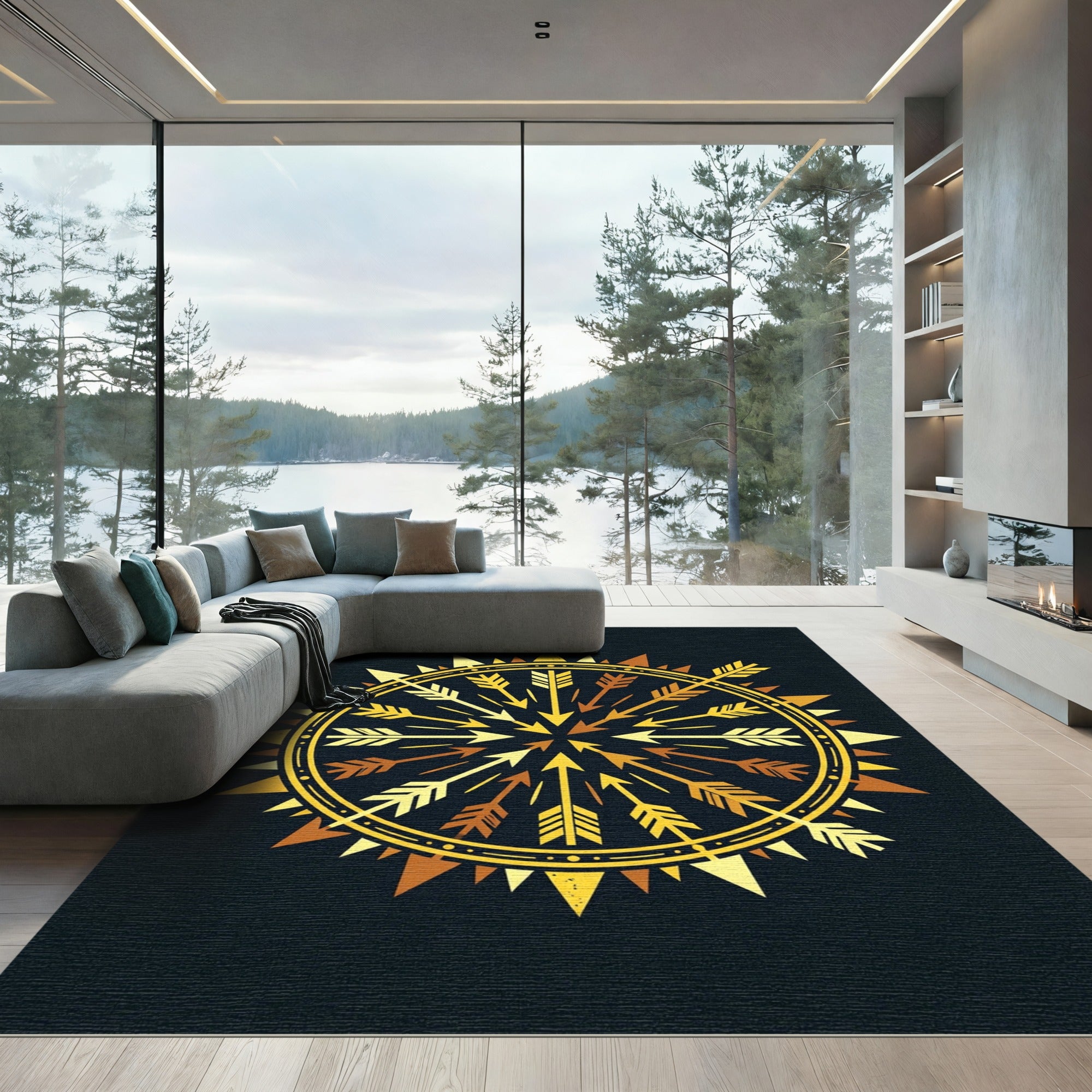 Golden Arrow Radial Sunburst Rug