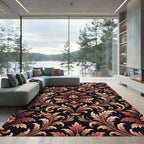 Ornate Terracotta Damask Foliage Scroll Rug