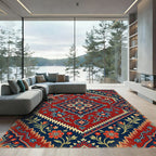 Crimson Navy Floral Garden Medallion Rug