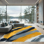 Abstract Yellow Gray Black Brush Strokes Rug