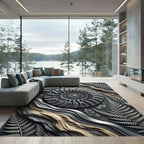 Charcoal Ammonite Fern Fossil Rug