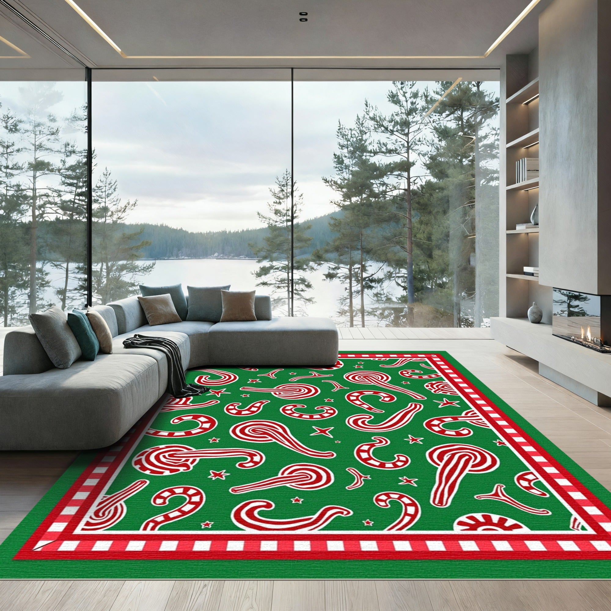 Green Red Candy Cane Stars Rug