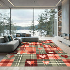 Rustic Red Plaid Heart House Rug