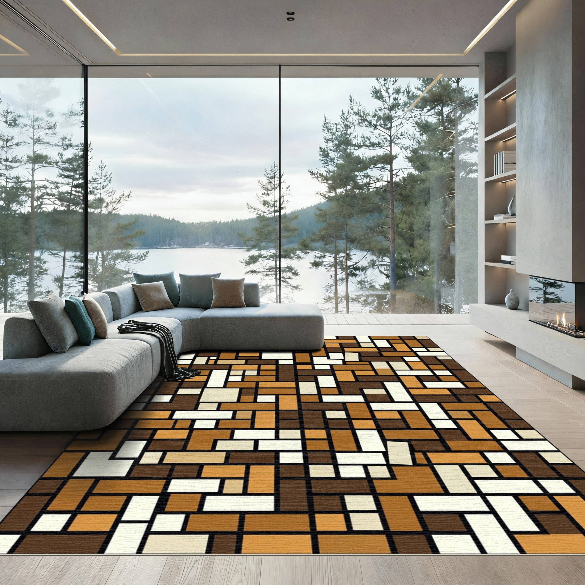 Earthy Abstract Rectilinear Block Arrangement Rug
