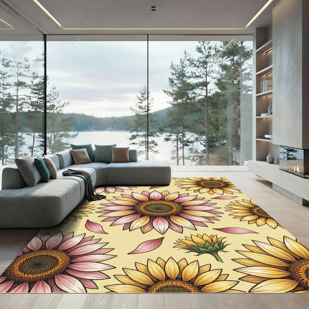 Soft Pastel Sunflower Meadow Art Rug