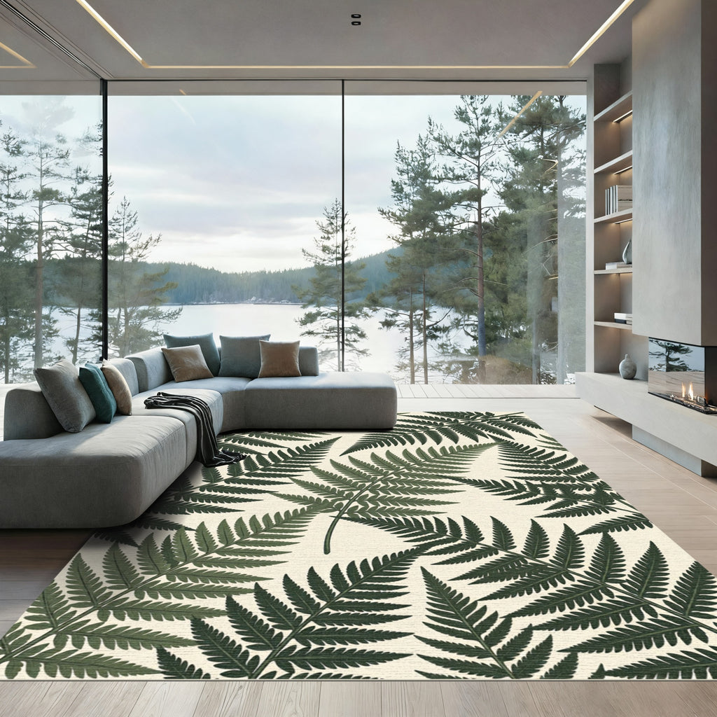Lush Green Tropical Fern Leaf Rug