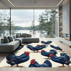 Vibrant Indigo Rooster Farmstead repeat Rug