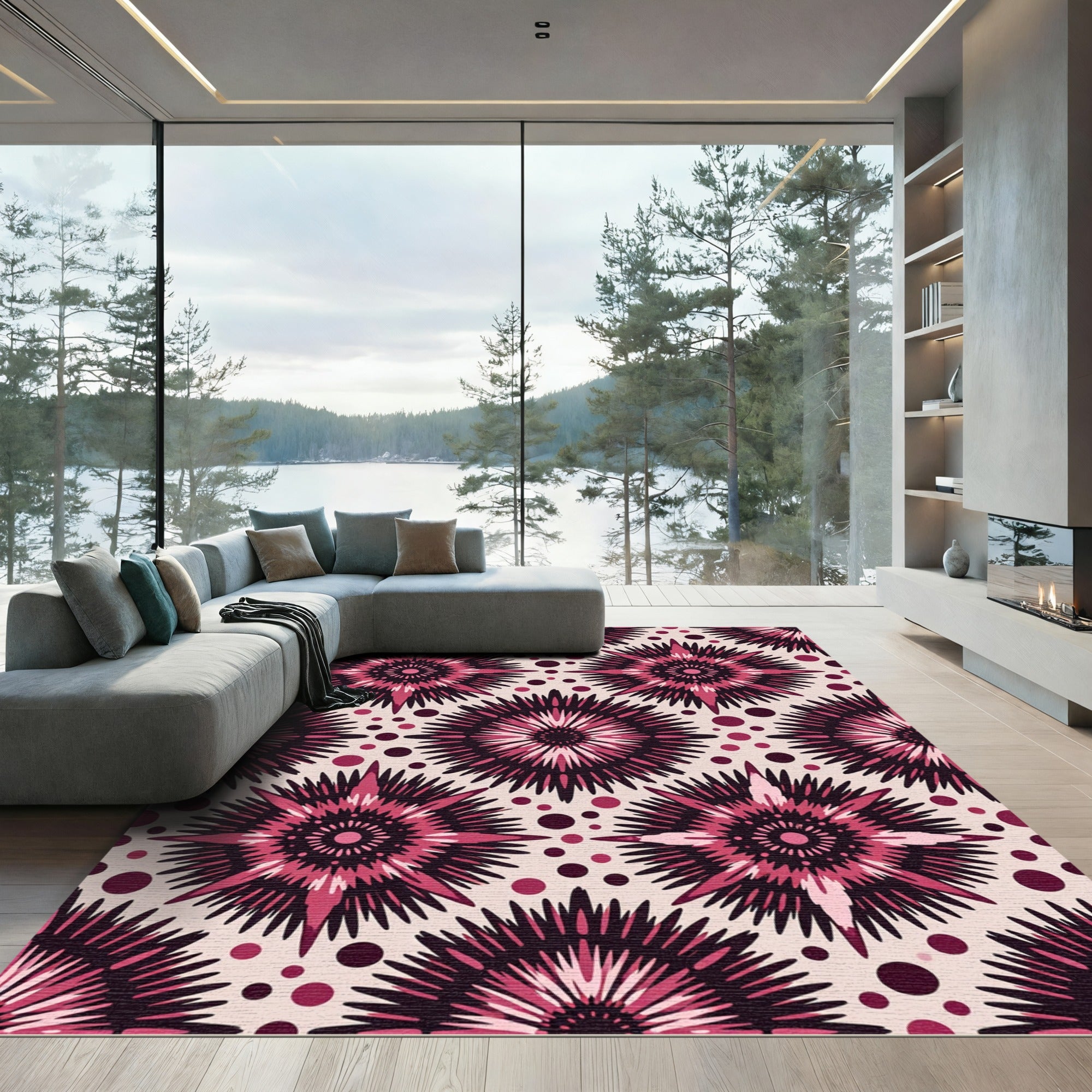 Crimson Burst Radial Star Rug