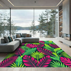 Vibrant Neon Tropical Palm Leaf Rug