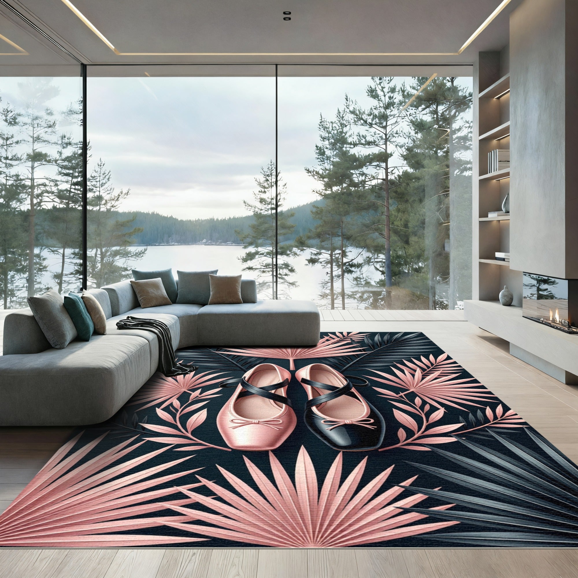Blush and Ebony Tropical Palm Ballet Flat Rug