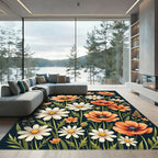 Orange and White Floral Meadow Rug
