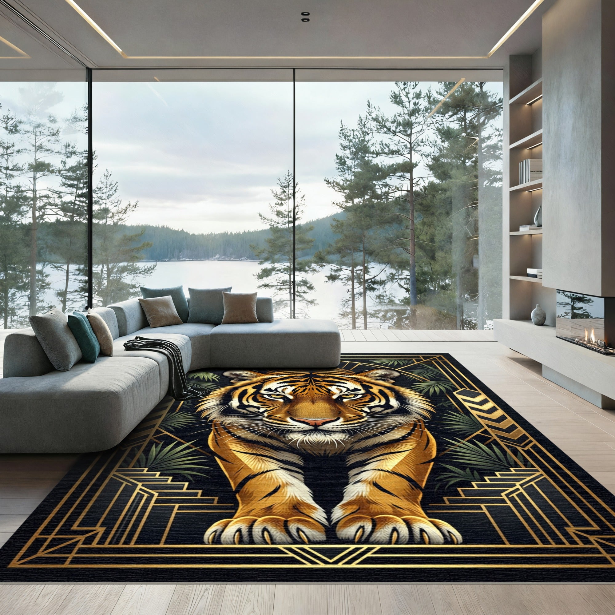 Golden Tiger Art Deco Jungle Rug
