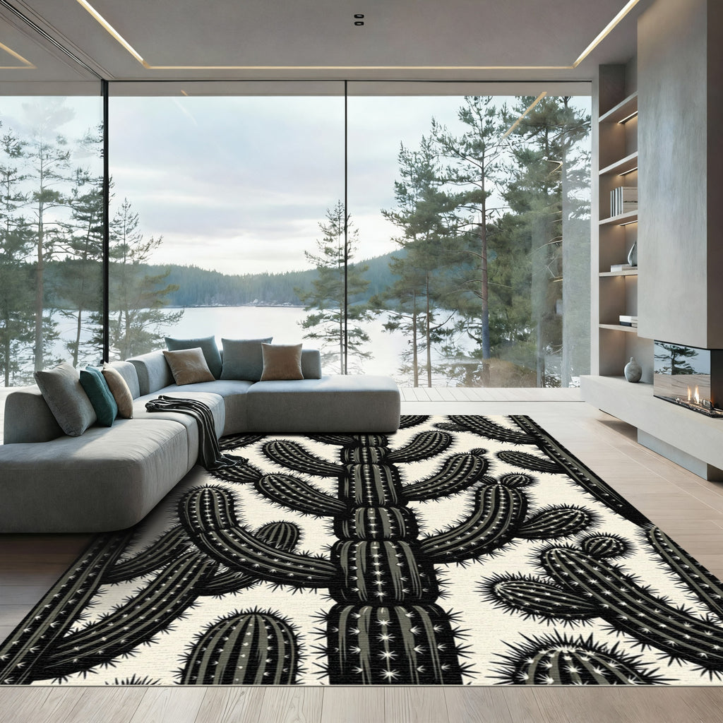 Dark Gray Cactus Spiky Botanical Repeat Rug