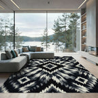 Black White Jagged Diamond Sunburst Rug