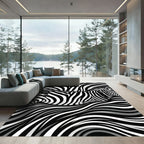 Monochrome Zebra Stripe Abstract Wave Art Rug