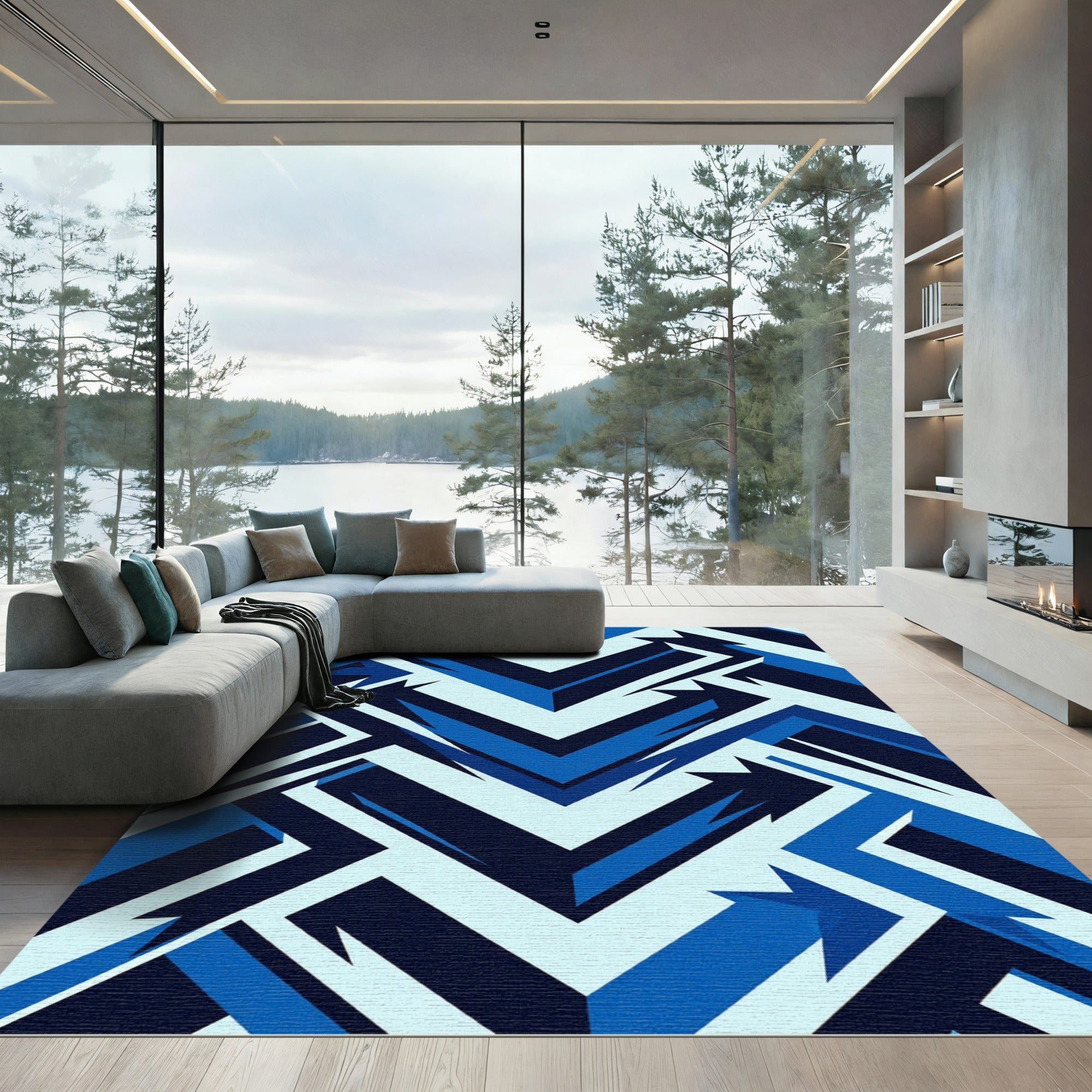 Angular Blue Arrow Chevron Rug