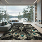 Elegant White Peacock Feather Mandala Rug