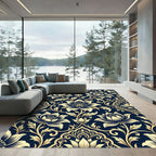 Navy Golden Floral Damask Ornament Rug