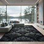 Elegant Peacock Feather Navy Art Deco Rug