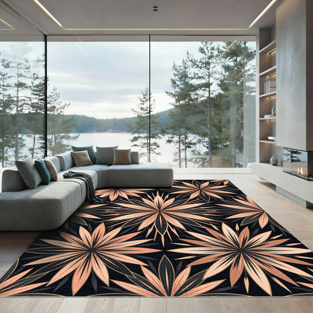 Blush Peach Art Deco Starburst Rug