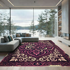 Ornate Plum Damask Floral Medallion Rug