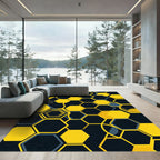 Modern Golden Hexagonal Geometric Art Rug