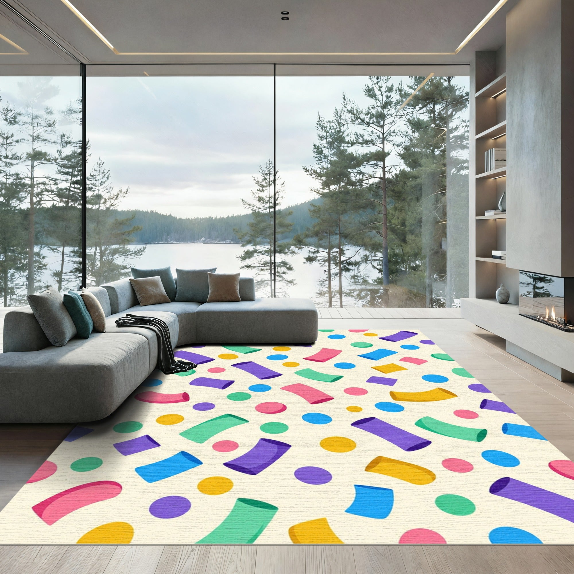 Playful Colorful Confetti Abstract Shape Rug