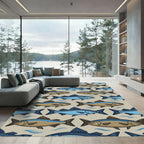 Mid Century Modern Blue Fish School Rug