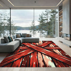 Rustic Crimson Distressed Wood Cross Rug