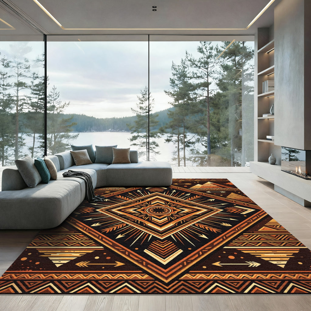 Geometric Copper Pyramid Sunburst Rug