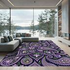 Rich Violet Paisley Floral Swirls Rug
