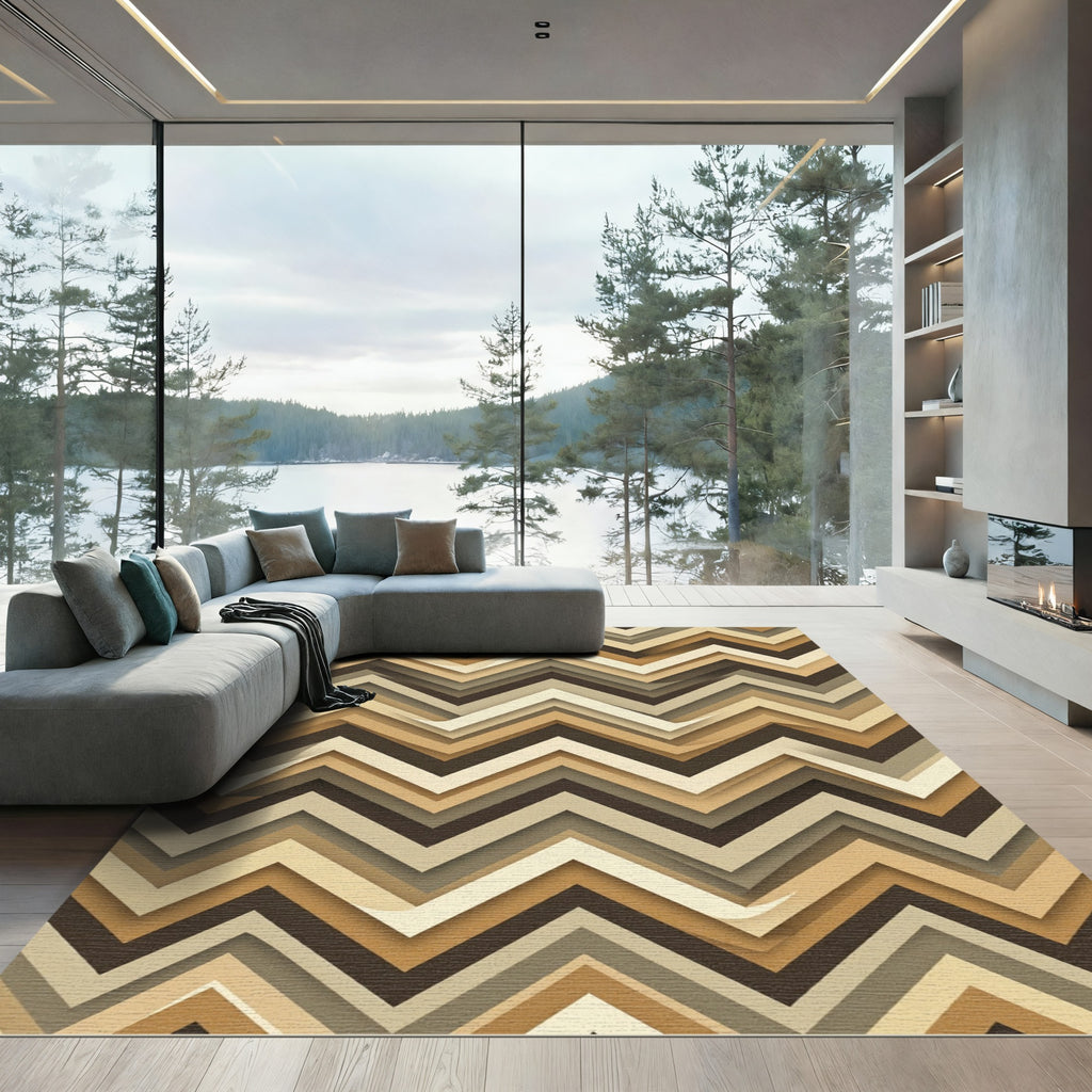 Earthy Neutral Chevron Layered Zigzag Rug