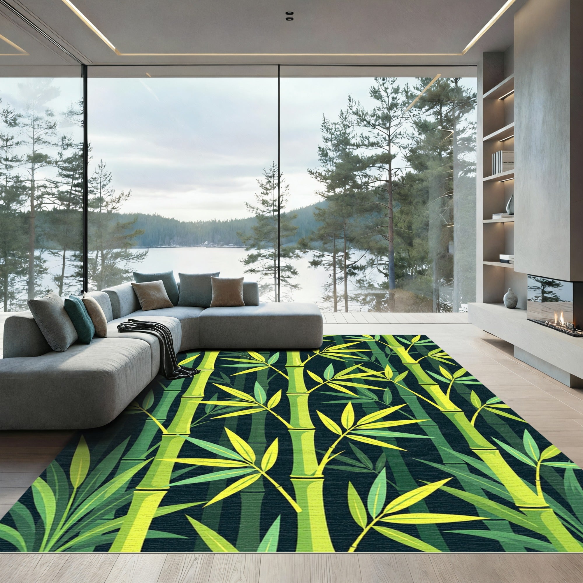 Lush Green Tropical Bamboo Forest Rug