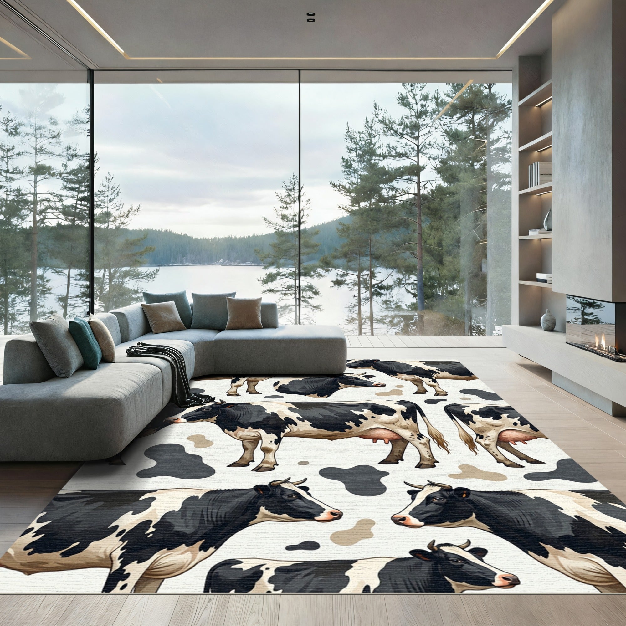Classic Black and White Farmhouse Cow Rug