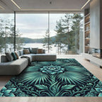 Teal Floral Palm Leaf Composition Rug